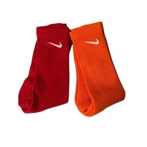 Nike Crew Socks Red Orange White Logo Athletic Mens 2‎ pair